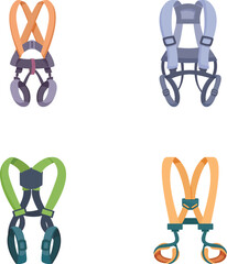 Poster - Collection of four vector illustrations of climbing harnesses with different designs and colors