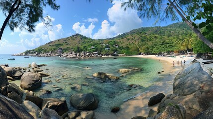 Wall Mural - Scenic View of Ao Hin Wong Beach on Koh Tao Island with Clear Blue Water and Rocky Shoreline