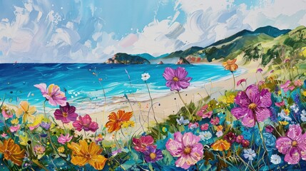 Wall Mural - Floral Summer by the Blue Sea