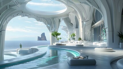 A futuristic travel destination with elements from world cuisines