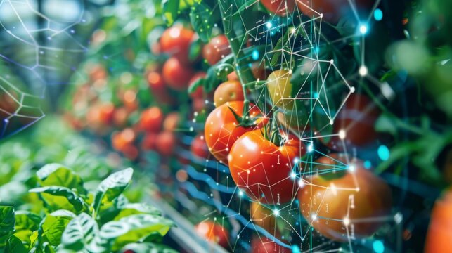 blockchain technology tracking the journey of produce from farm to table, ensuring transparency and 