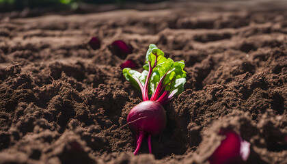 The red beet grows in open organic soil