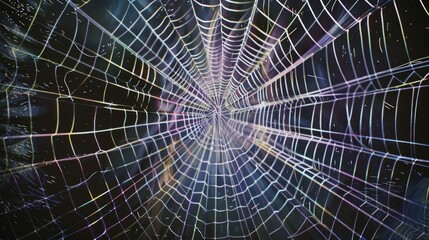 Intricate Spider Web Glistening Against a Dark Cosmic Backdrop