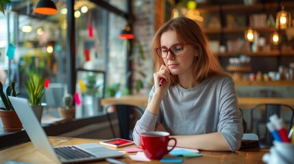 Canvas Print - The Woman Working in Cafe