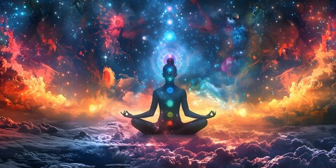 spiritual meditation background with chakras prana and cosmic universe themes. concept spiritual med