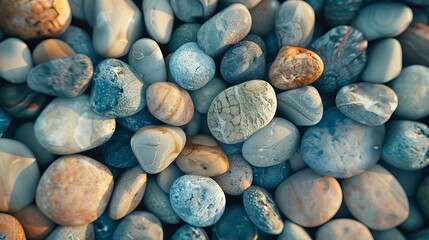 Serene Sea Pebbles Texture Background - Abstract Web Banner with Smooth Round Stones