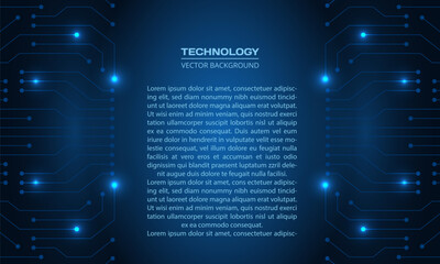 Poster - Abstract dark blue technology background with circuit board and text block. Dark blue futuristic digital technology vector illustration concept.