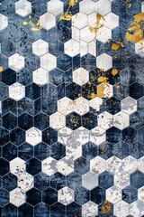 Wall Mural - Dynamic Hexagon Soccer Jersey Sublimation Design in Navy, White, and Gold