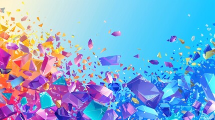 Wall Mural - Vibrant abstract background created by exploding 3d crystals, transitioning from yellow to blue, ideal for technology, science, or art projects