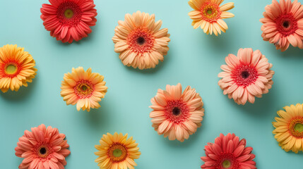 Wall Mural - Top view from set of orange and yellow Gerbera Blossoms