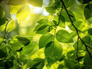 Wall Mural - Sunlight filtering through leaves