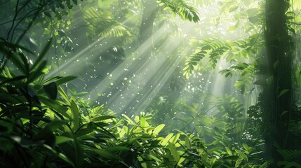 Sticker - Sunlight filtering through lush green foliage