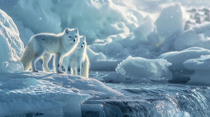 the beauty of the arctic winter of the arctic fox unique with a backdrop of ice and snow including g