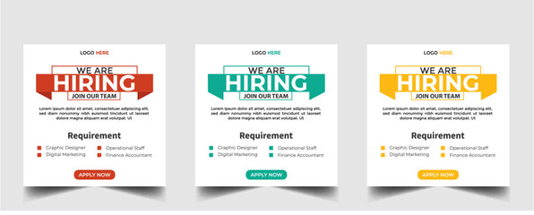 Wall Mural - Hiring recruitment open job vacancy design vector social media post banner template or web banner layout