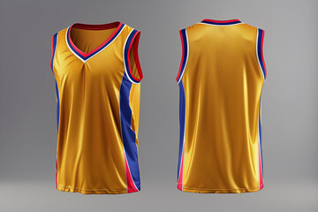 gold basketball jersey template for team club, jersey sport, front and back, sleeveless tank top shirt