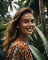 Wall Mural - beautiful young woman on tropical island smiling on camera portrait