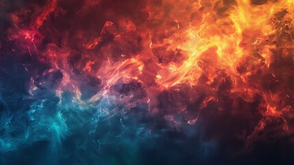 A colorful, fiery background with blue and red flames