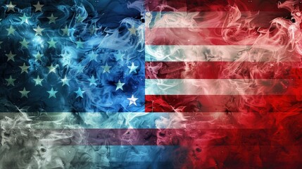 abstract american flag reflection in smoke animation