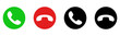 © Jawa - Phone call icon answer, accept and decline call icons with green and red buttons , Contact us telephone sign - communication icons