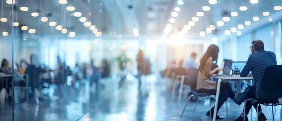 Wall Mural - Blurred business people meeting in modern office building conference room