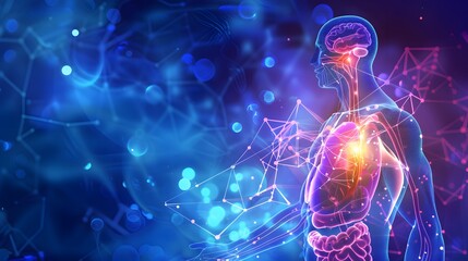 Poster - a colorful image of a human body with a heart and lungs. the image is vibrant and full of energy, co