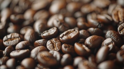 Poster - Close up view of aromatic arabica coffee beans roasted and spread out