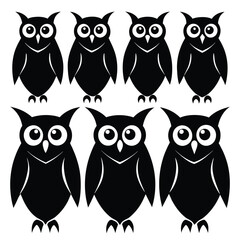 Wall Mural - Set of Barred Owl animal black silhouettes vector on white background