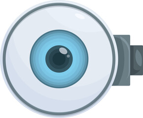 Poster - Detailed cartoon surveillance camera illustration in modern flat design with blue and white color scheme, mounted on a wall