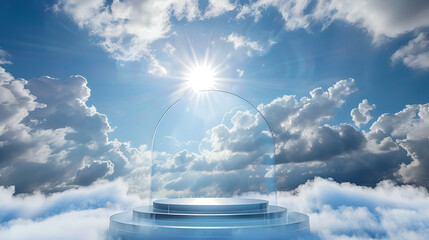 Fototapete - Beautiful clear skies during the day the clouds are good,A bright ray of sunshine breaks through the fluffy white clouds. The mysterious light of day. Blurred, blurry, defocused. atmosphere; oxygen
