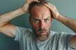 © standret - Stressed man concerned about hair loss problem with hands on head