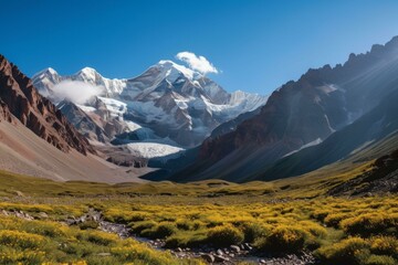 Wall Mural - Aconcagua in Late Morning with Bright Summer Sky and High Contrast