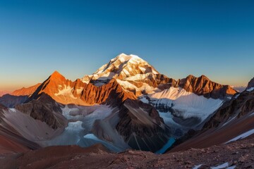 Wall Mural - Sunset over Aconcagua with Deep Blue and Orange Sky
