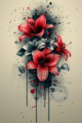 Red Flowers on Gray Background