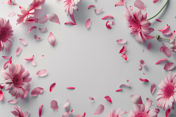 Wall Mural - pink floral spring pattern with blooming flowers and leaves