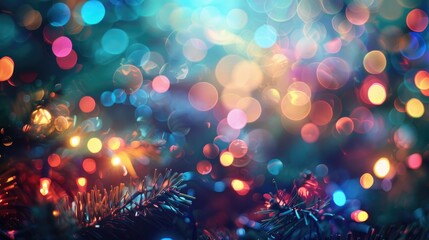 Poster - Bokeh background with vibrant lights Christmas lights bokeh abstract colorful backdrop with blurred and radiant lights bokeh effect created by lighting reflections