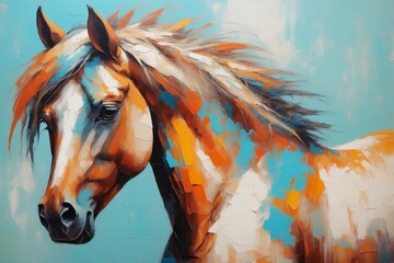  Colorful abstract horse animal portrait painting, nature theme concept texture design.
