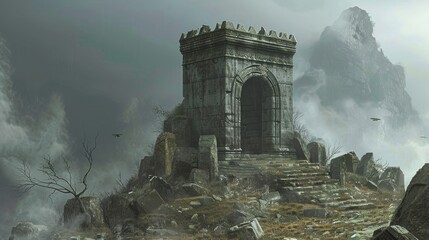 Wall Mural - Ancient stone temple ruins by the sea for fantasy or adventure themed designs