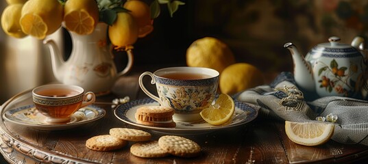 Sticker - English Breakfast Tea with Assorted Biscuits and Lemon Curd in a Cozy Tea Set