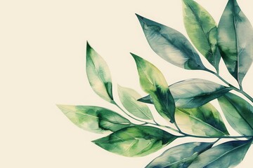 Wall Mural - Artistic watercolor leaves on a light background, perfect for nature-themed decor, invitations, or botanical designs.