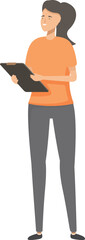 Poster - Flat design illustration of a young woman standing and engaging with a digital tablet