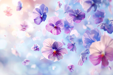 Wall Mural - pink floral frame with watercolor blossoms and spring petals