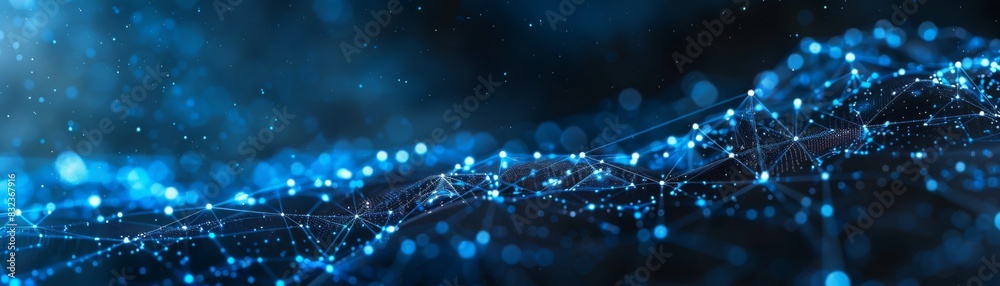 Abstract digital network with glowing blue nodes and connections ...