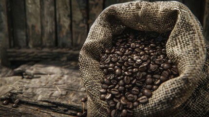 Wall Mural - Coffee beans in a burlap sack for a coffee themed design