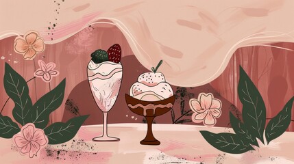 Gourmet summer dessert of artisanal ice cream. dessert. Illustrations