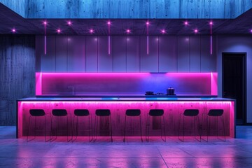 Wall Mural - Modern bar with vibrant pink lighting and sleek design, creating a stylish and energetic atmosphere perfect for nightlife