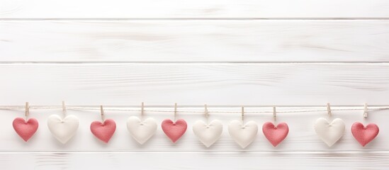 Aufkleber - felt textile hearts on a white wooden background copy space