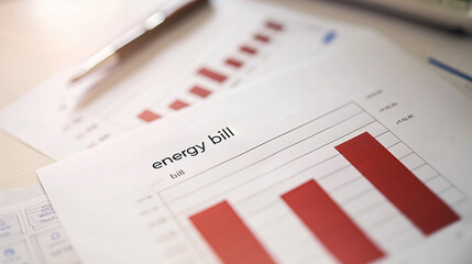 from above energy bill graph on white paper, demand,  concept of worldwide rises in energy