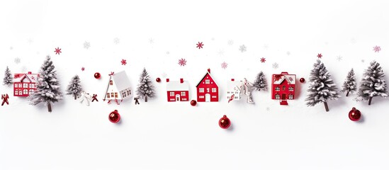 Poster - A festive Christmas scene with presents decorations and wrapping paper on a white background It captures the preparation and excitement of gift giving during the holiday season The composition is lai