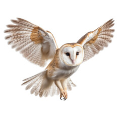 Wall Mural - Flying barn owl isolated on transparent or white background