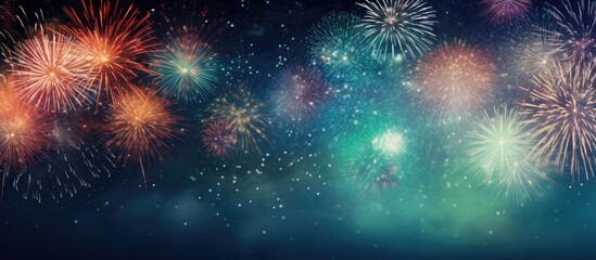 Poster - An abstract holiday background with New Year fireworks and ample copy space